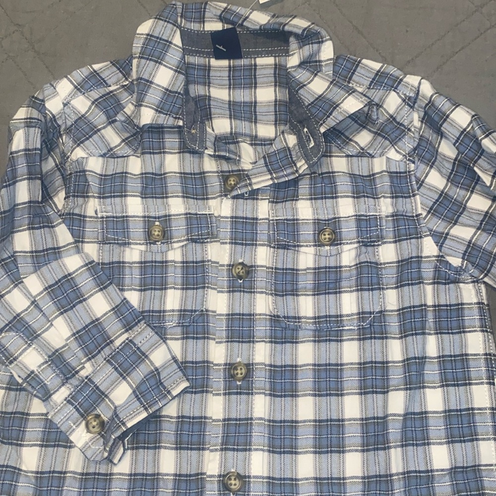 Baby Gap Plaid button up down shirt 18-24 month NWT new blue white western rodeo